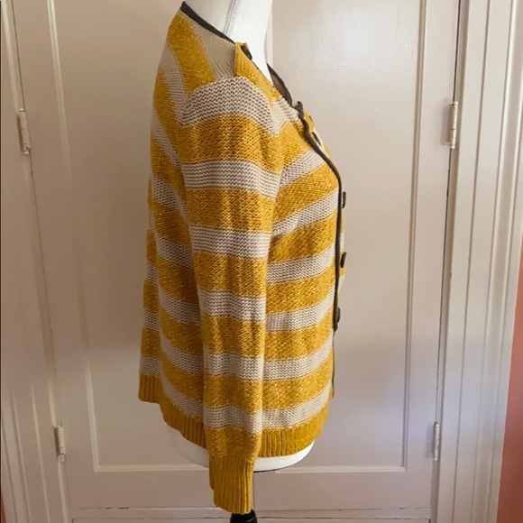Ann Taylor Loft Mustard & Cream Striped Cardigan - Picture 6 of 14